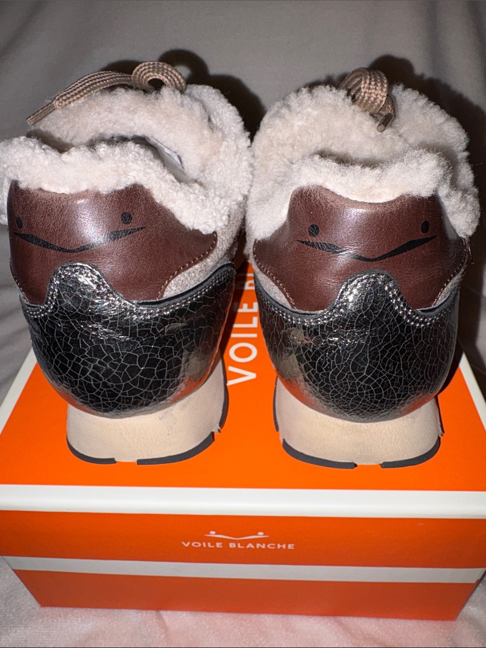 NWT VOILE BLANCHE JULIA Fur Leather And Fabric Sneakers in Beige - Picture 10 of 14